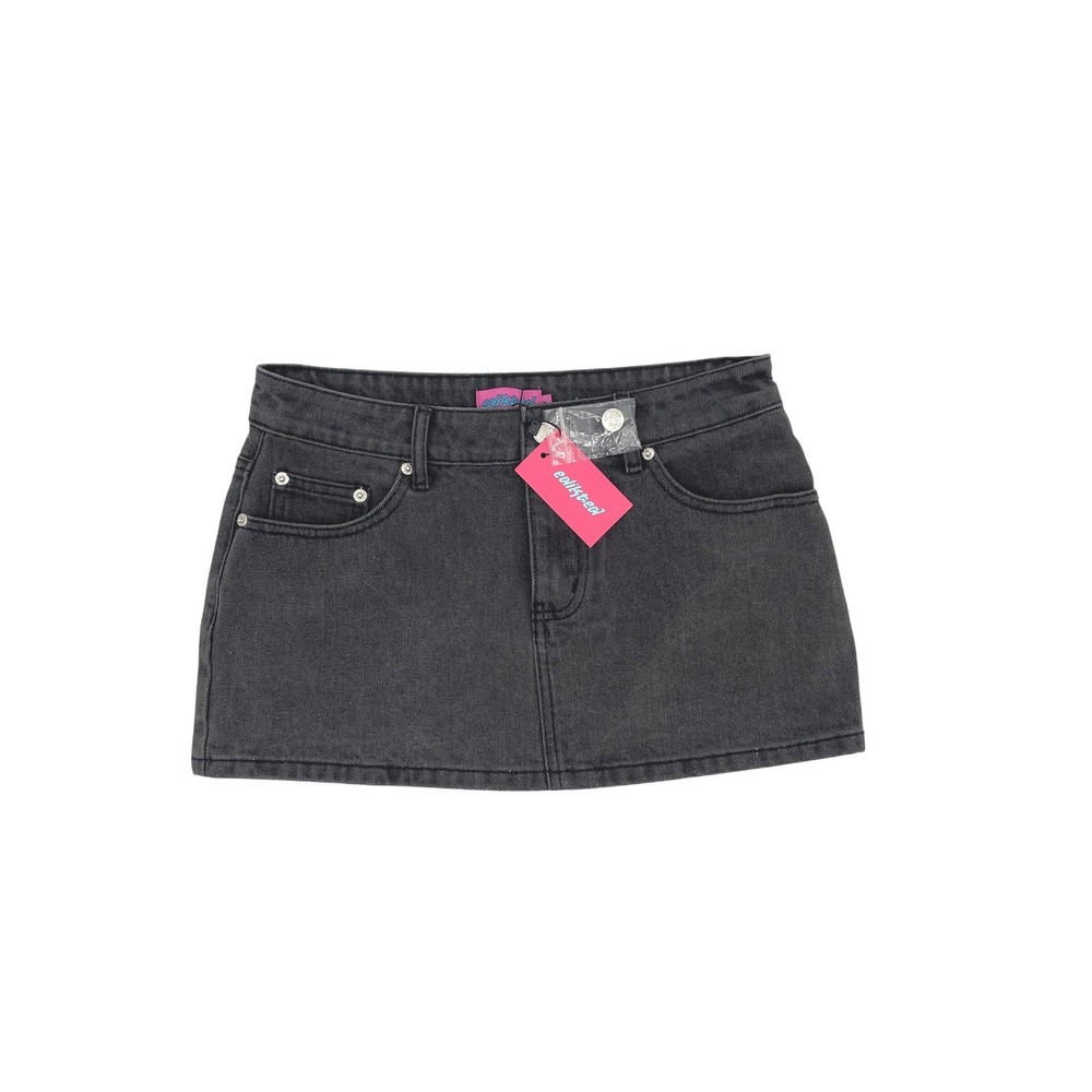 Edikted Spencer‎ Denim Mini Micro Skirt Womens S Black Y2K Boho Festival Trendy
